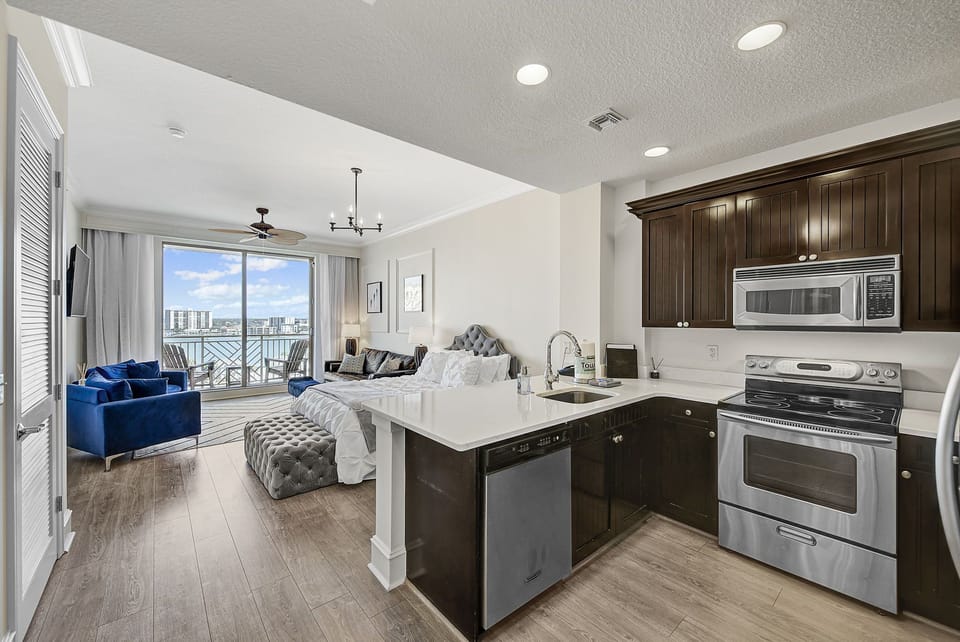 Full kitchen and full sized appliances. Everything you need on your vacation