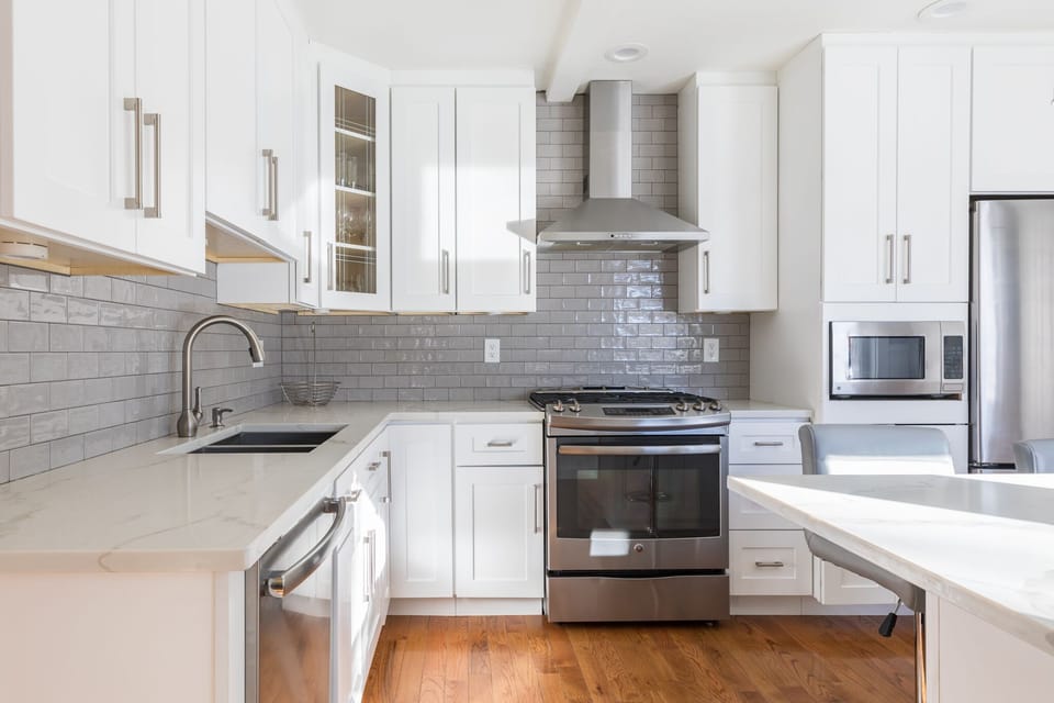 Contemporary kitchen with all stainless appliances 