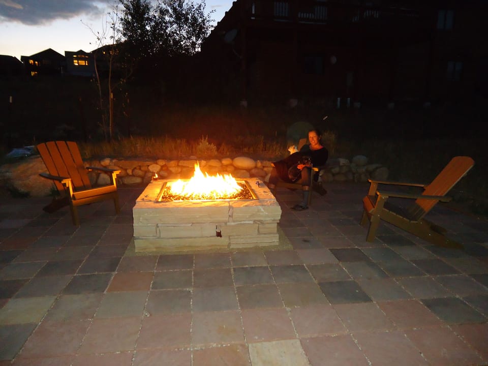 Fire pit at night. 