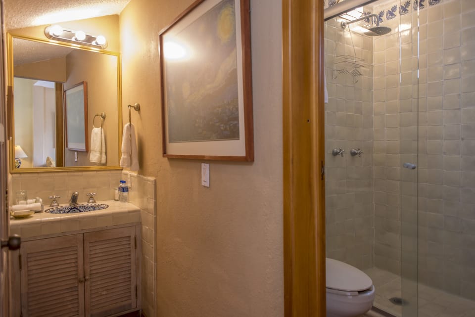 Rainfall showerhead, free toiletries, hair dryer, towels