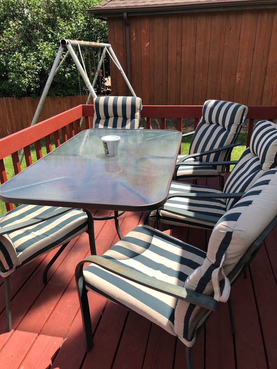 The back patio is a great place to enjoy dinner. 