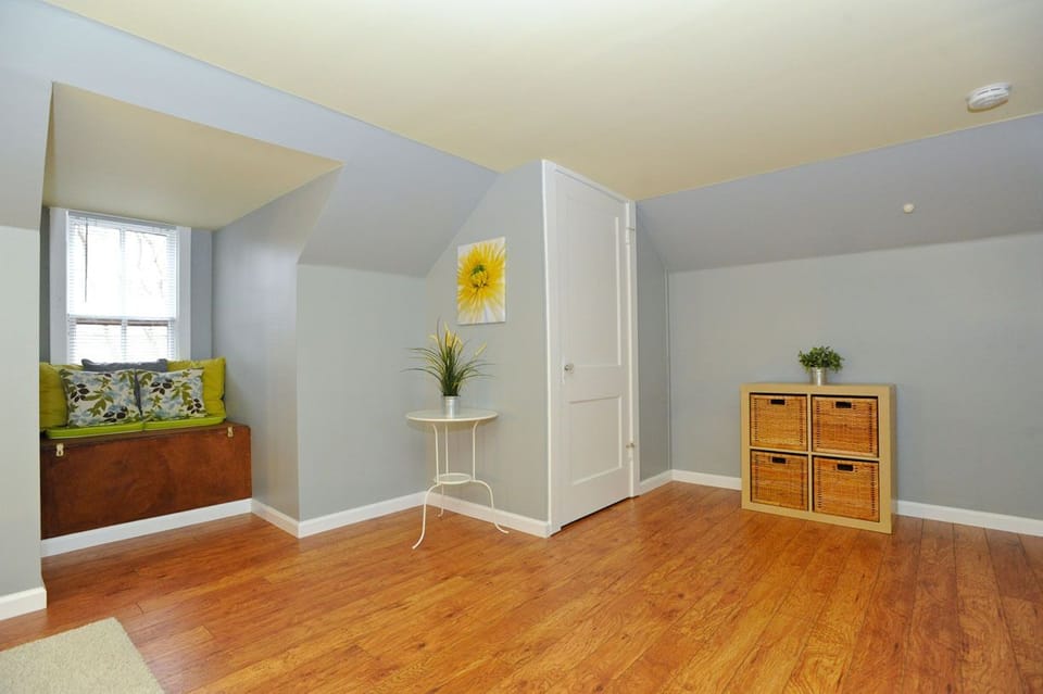 Master bedroom with queen size bed and large closets