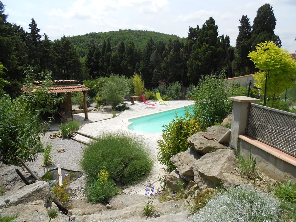 looking down to the pool