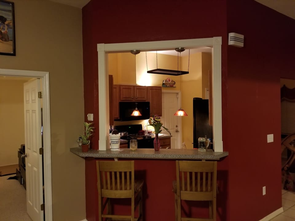 Bar, view from living room into kitchen