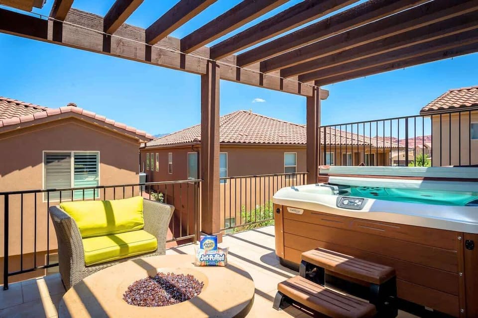 Balcony with private hot tub and fire pit