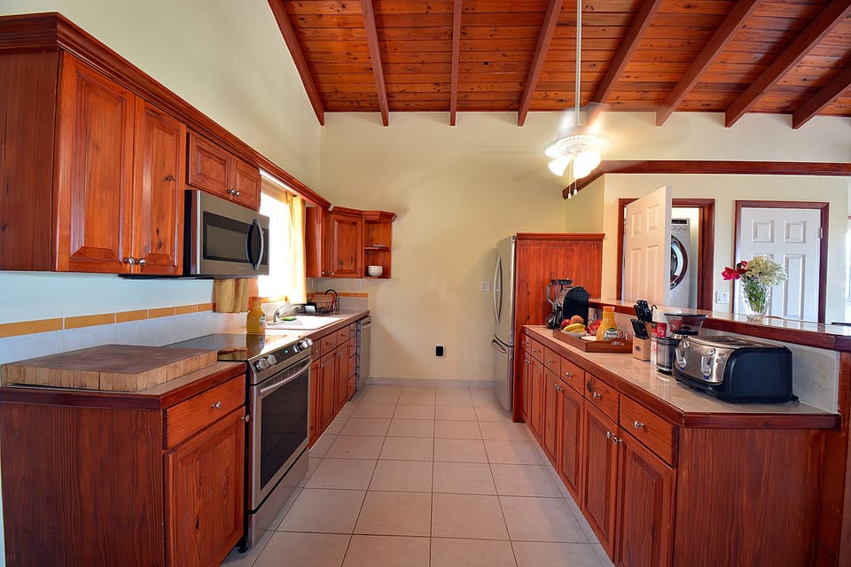 Kitchen, with luxury Samsung stainless steel appliances.