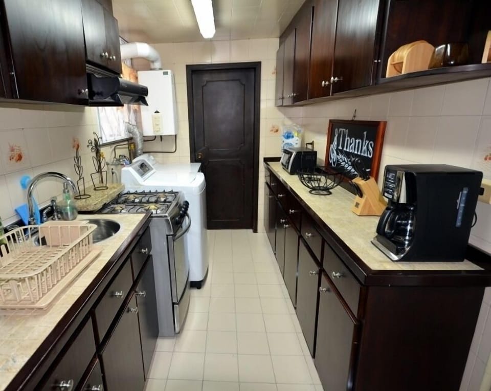 KITCHEN FULLY EQUIPPED
FULL SIZE WASHER/DRYER
MICROWAVE, COFEEMAKER