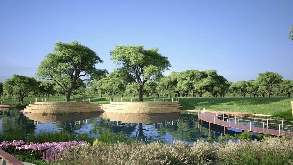 5 block walk from the house to this park w/boardwalk, pond, playscape, dog park