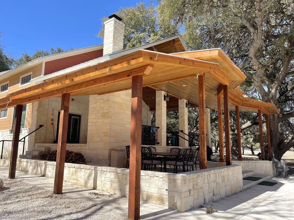 Dining space to the left, new outdoor kitchen area to the right! Plus 18' Spa
