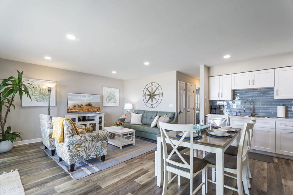 Large open living room and kitchen