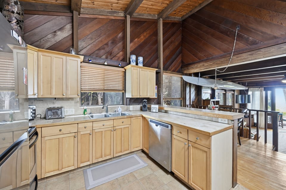 Fully stocked kitchen with ocean views