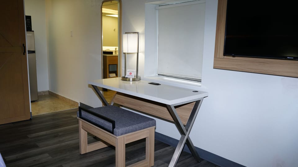 Deluxe Room, 2 Queen Beds, Park View | Desk, laptop workspace, soundproofing, iron/ironing board