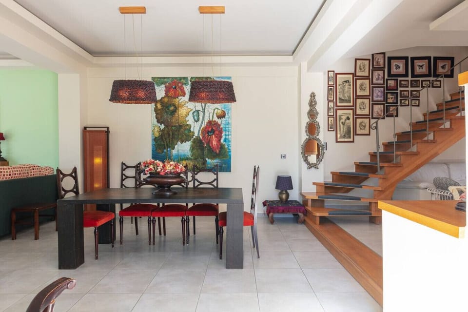 Guests enjoy eating while staying connected to the rest of the home.