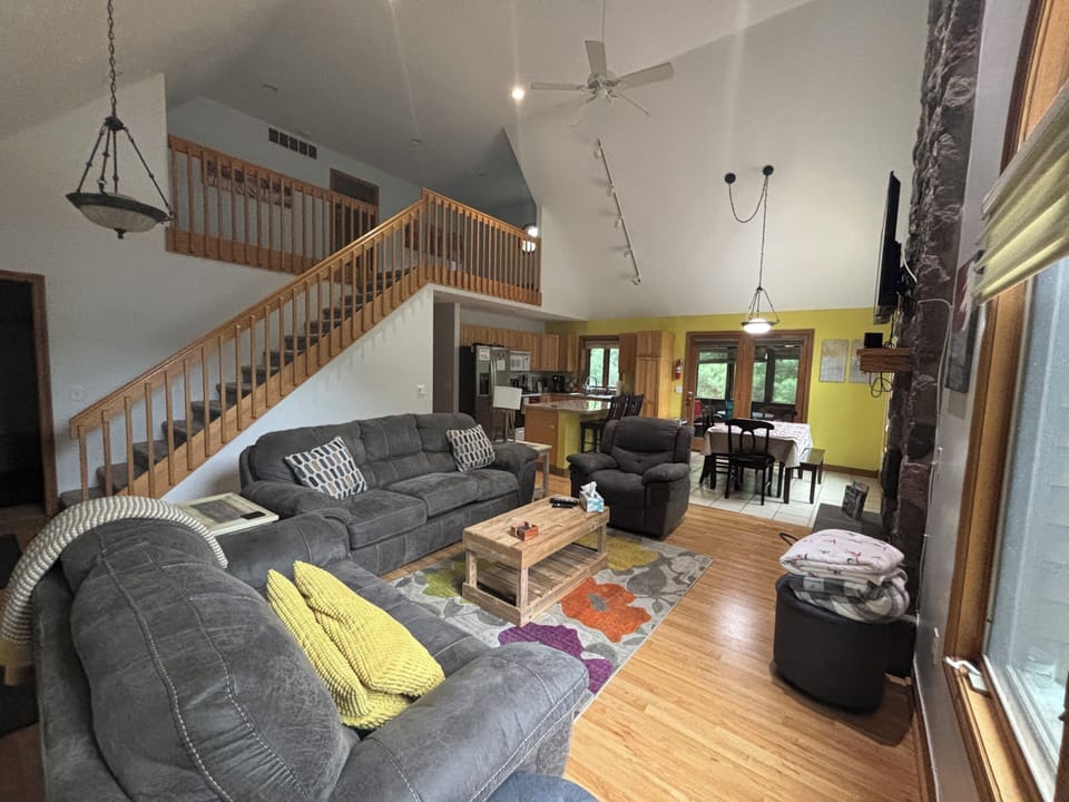 Open plan living, dining and kitchen areas