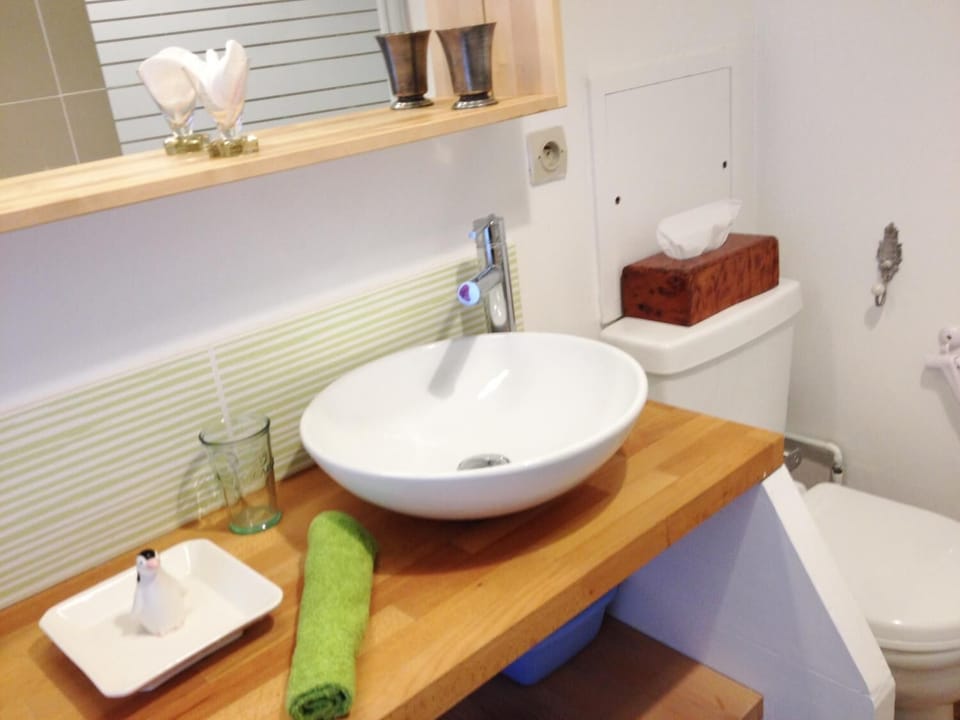 Bathtub, hair dryer, bidet, towels