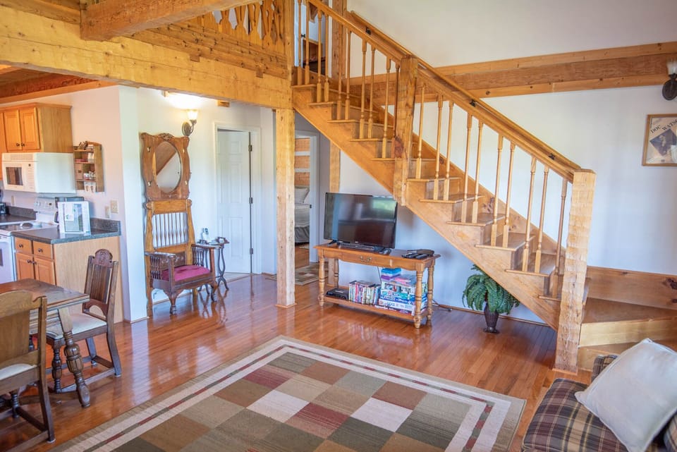 Hand-hewn staircase...