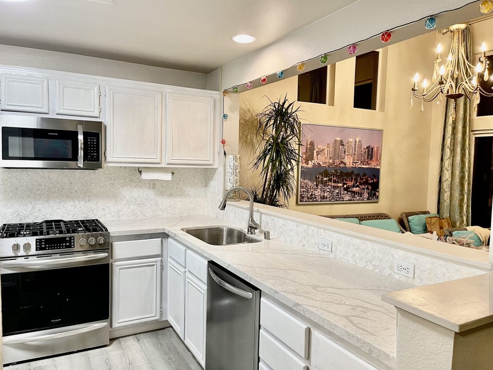 Kitchen open to dining area