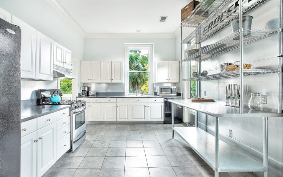 Ample counter space makes cooking easy.