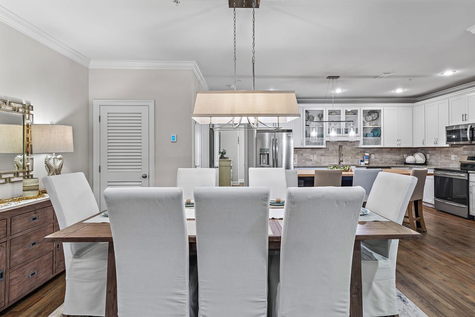 Dining table and kitchen