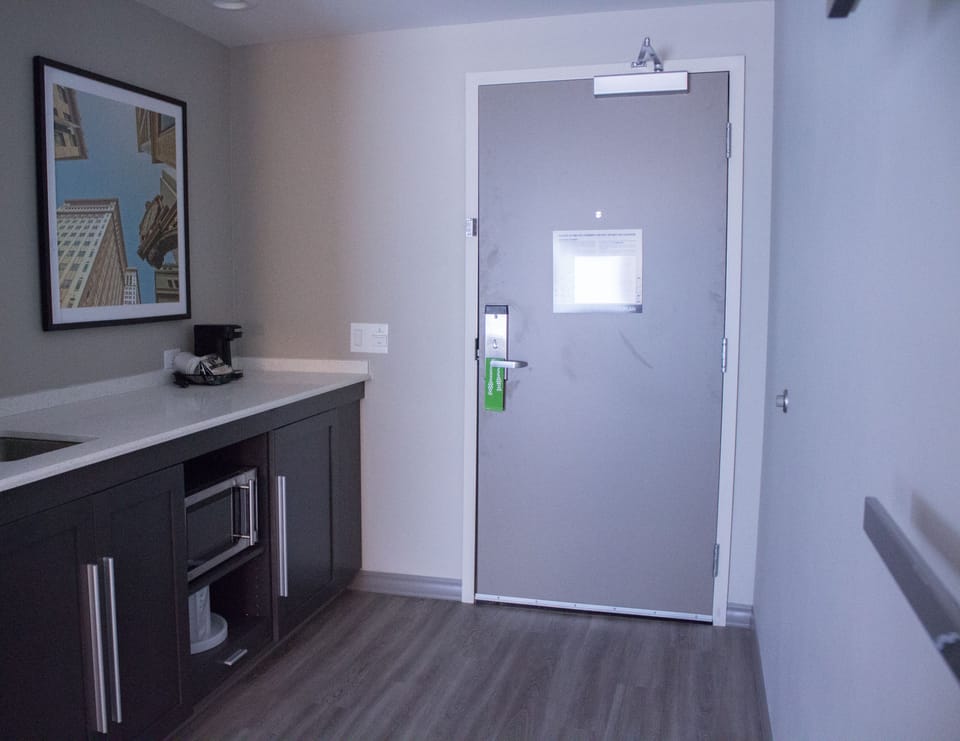 Fridge, microwave, coffee/tea maker