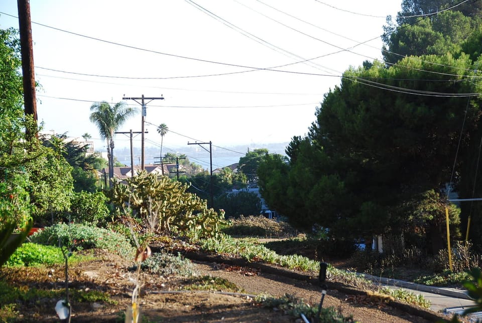 View from patio to San Diego bay and ocean 