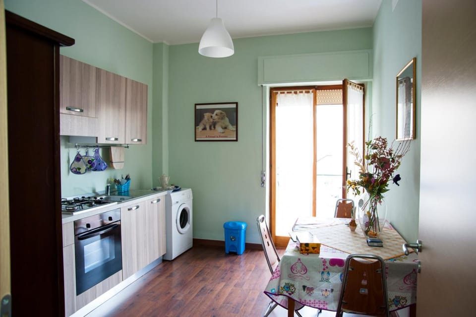 Full-size fridge, oven, stovetop, electric kettle