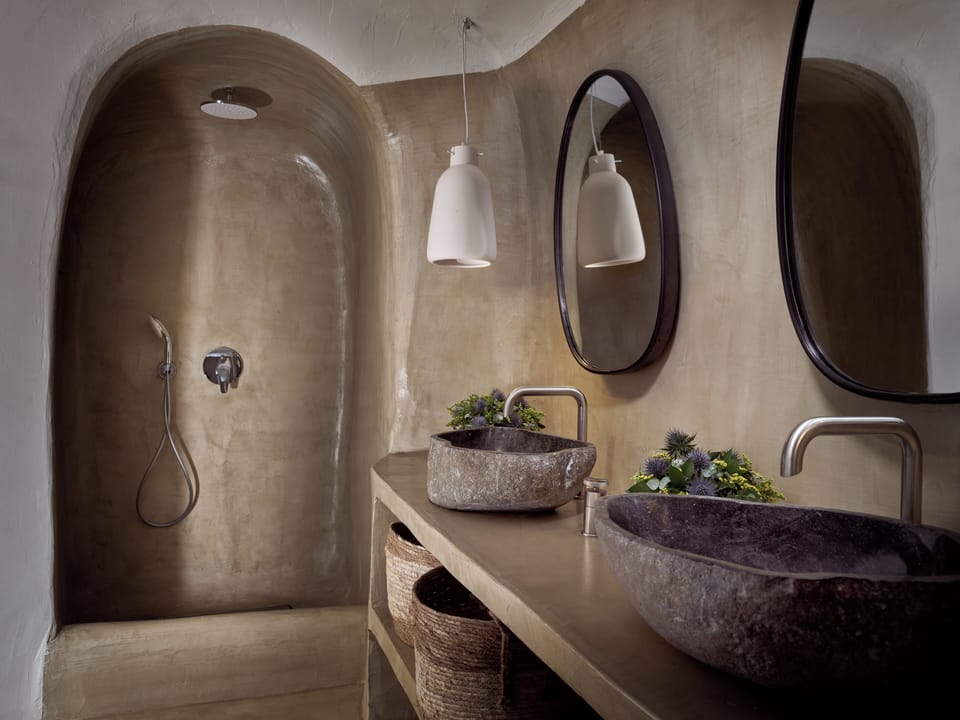 Honeymoon Plunge Pool Suite with Sunset View | Bathroom | Shower, designer toiletries, hair dryer, bathrobes