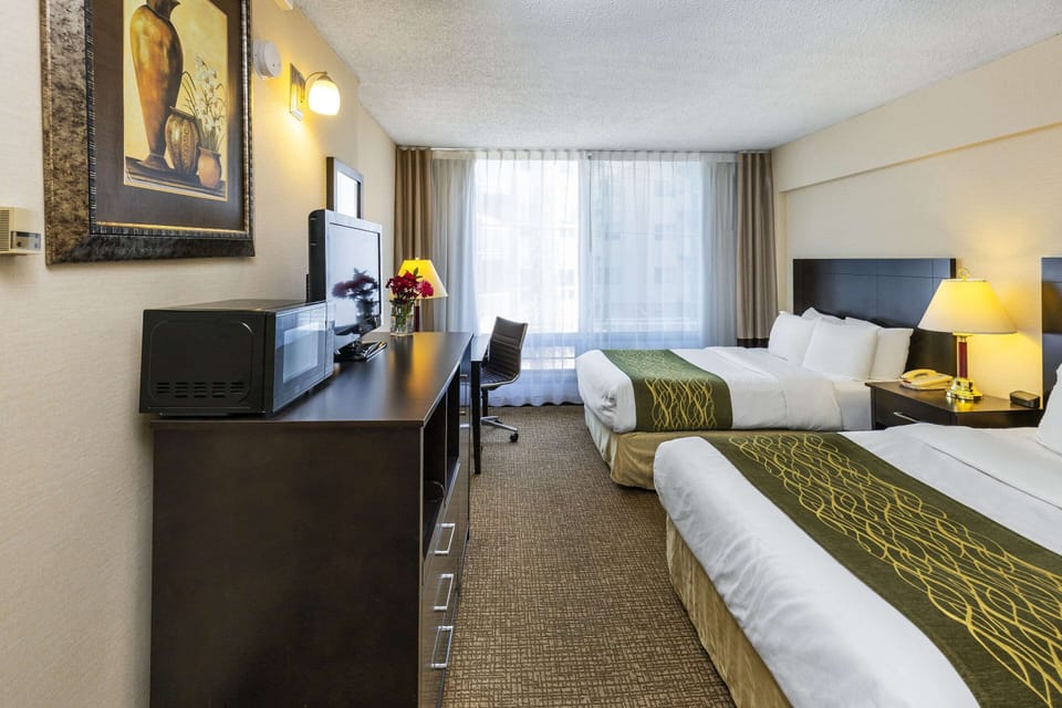 Standard Room, 2 Double Beds, Non Smoking | Desk, blackout drapes, iron/ironing board, free cribs/infant beds