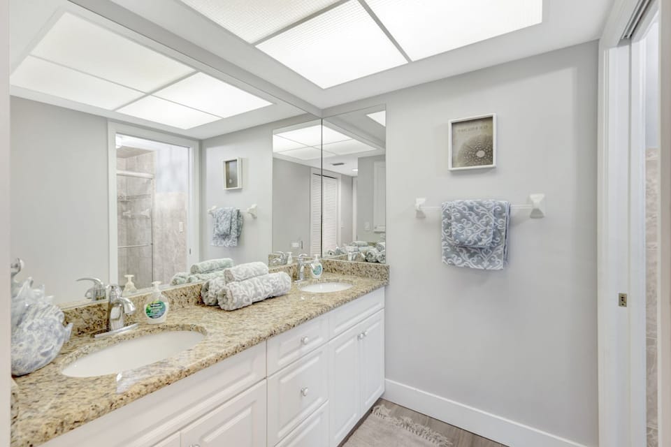 Master Bathroom with double sink vanity.  