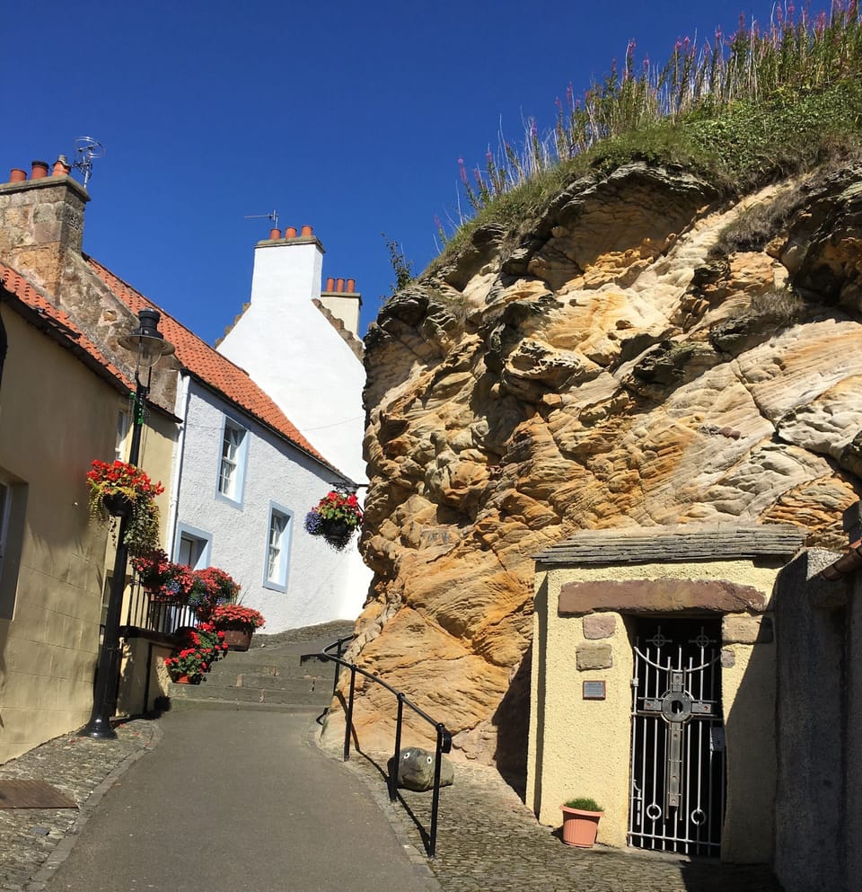 One of the prettiest wynds in Pittenweem with St Fillans cave 