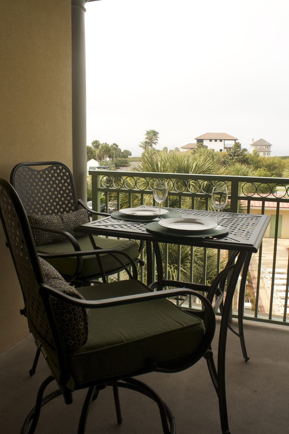 the patio hightop table allows for great views over the balcony rail
