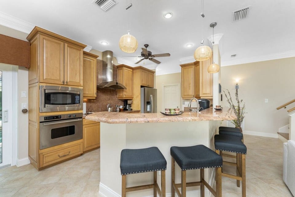 Gourmet kitchen with countertop seating
