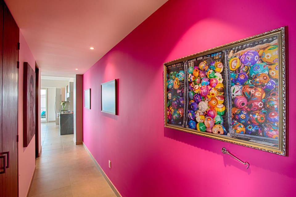 Colorful main entrance to condo