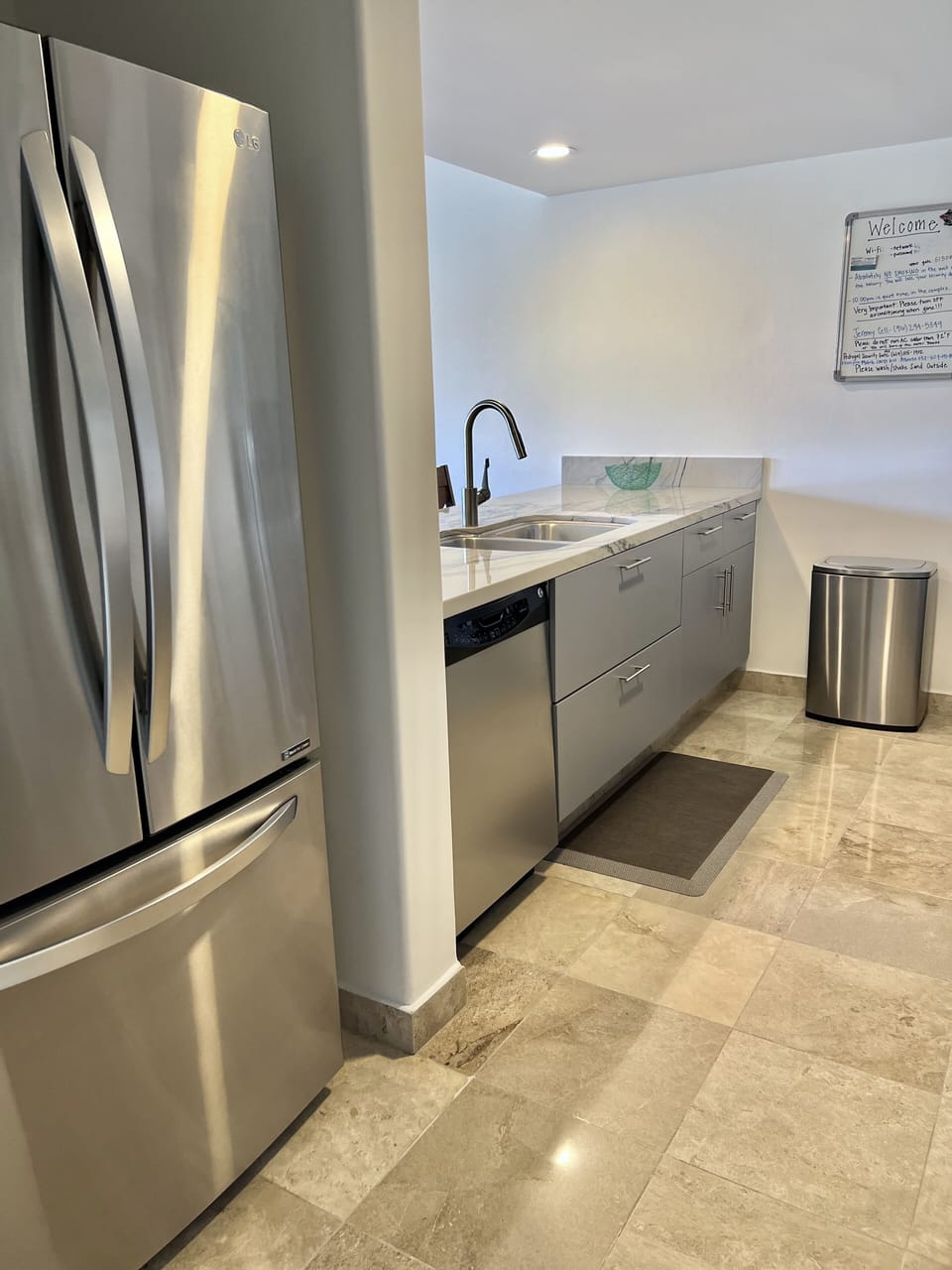 Refrigerator, dishwasher & sink area
