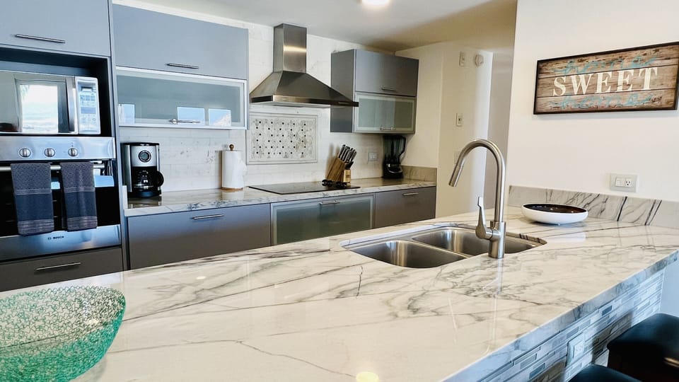 Modern kitchen with new quartz countertops