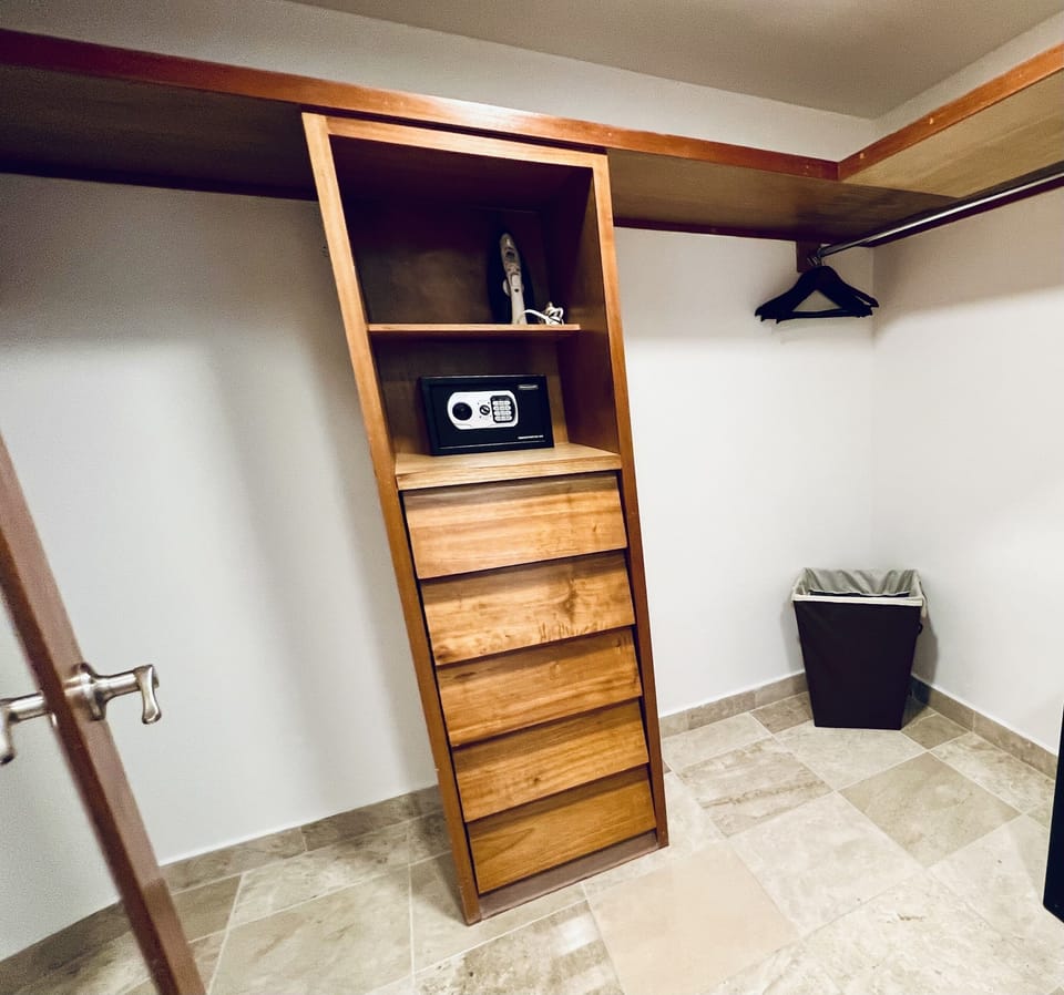 Primary bedroom large walk-in closet with safe