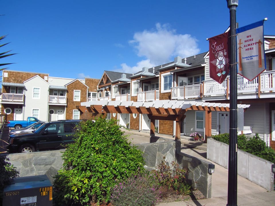 The condo entrance and private parking area (with a spot reserved for you!)