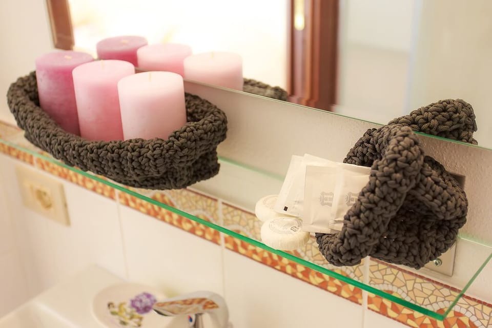 Bidet, towels, soap, shampoo