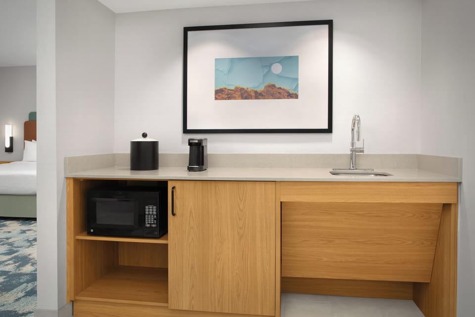 Suite, 1 King Bed, Accessible, Non Smoking (Mobility & Hearing, Roll-in Shower) | Premium bedding, blackout drapes, iron/ironing board