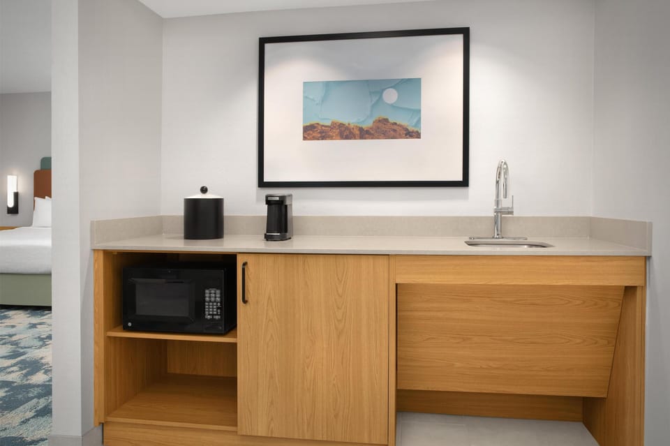 Fridge, microwave, coffee/tea maker