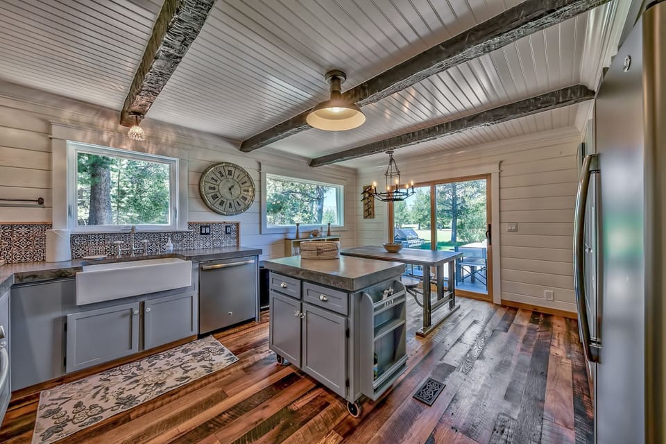 The farmhouse style of this beautiful kitchen is unmatched in Tahoe