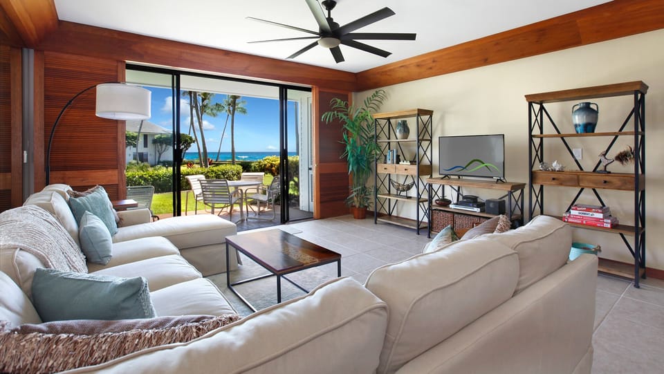 Poipu Kapili Resort #14 - Ocean View Living Room & Lanai View - Parrish Kauai