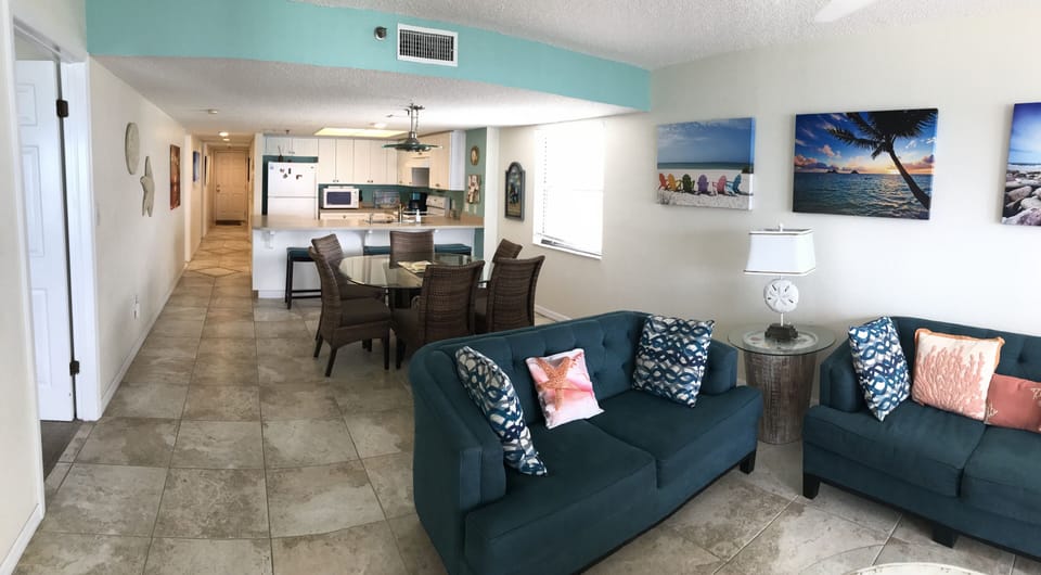 Kitchen and dining from living area