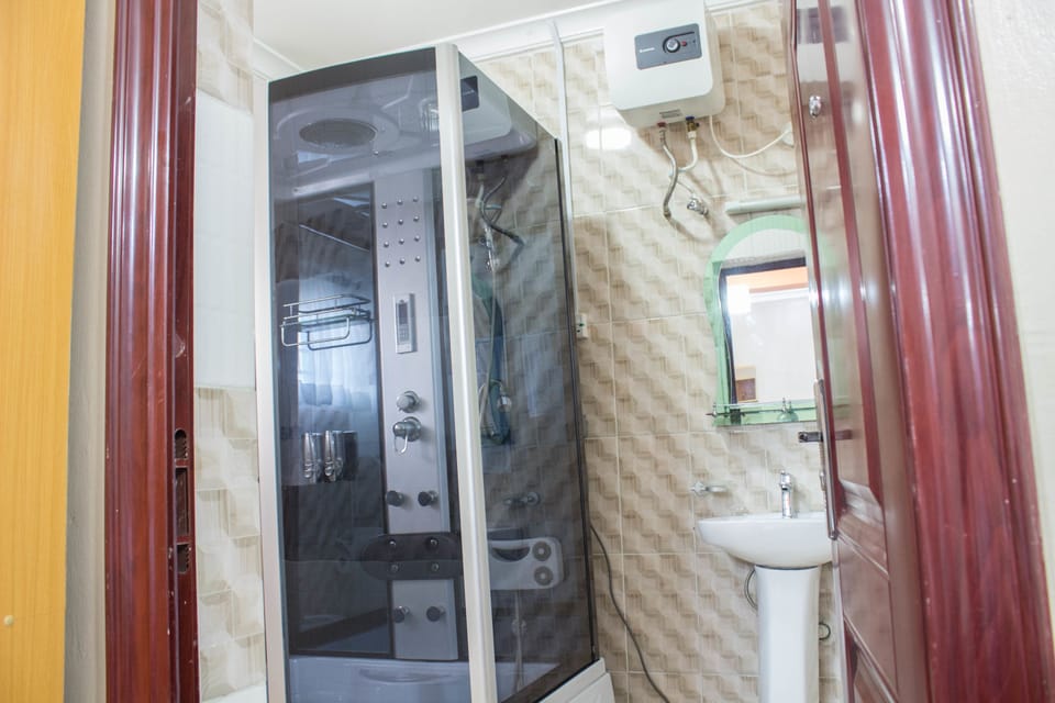 Shower, slippers, towels