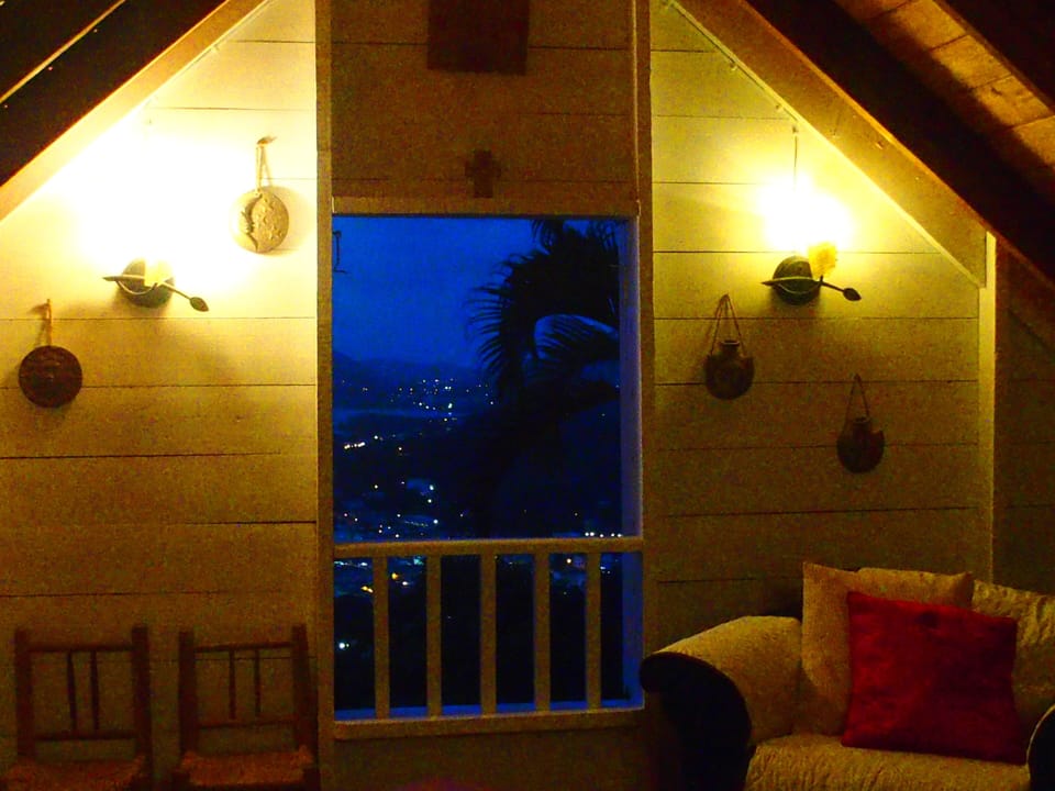 Upstairs reading nook at dusk