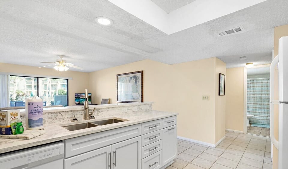 Kitchen looking into living area