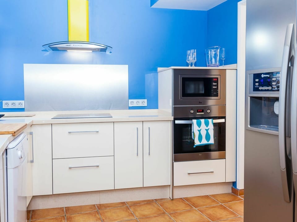 Cabinetry, Furniture, Property, Countertop, Blue, Product, Azure, Building, Lighting, Home Appliance