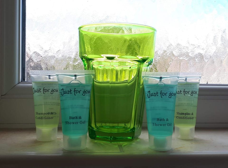 Shower, free toiletries, hair dryer, towels