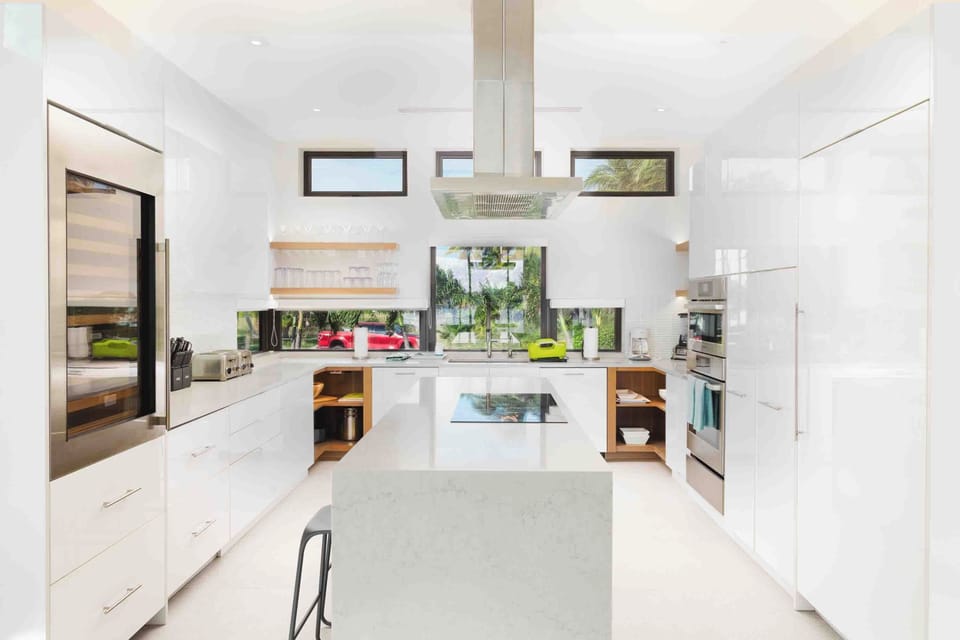 Spacious kitchen with modern appliances. All glassware, cookware, dinnerware, and flatware comes provided. 