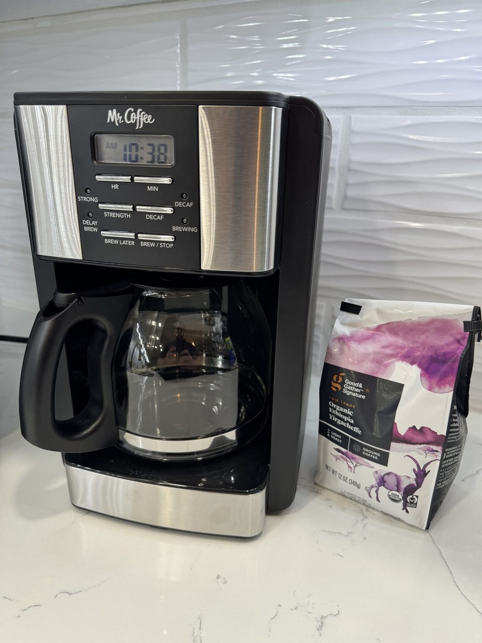 Mr. Coffee - 12 cup programmable coffeemaker with Rapid Brew.  Strong brew selector, decaf brew selector, delay brew, auto pause, 4 hour auto shut off and easy water view widow.